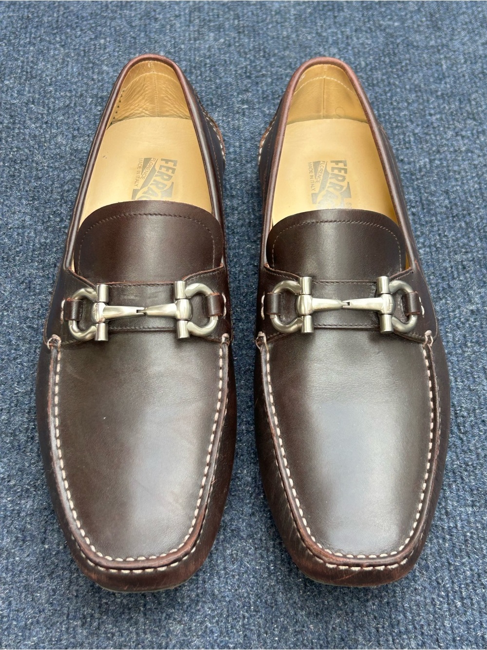 Salvatore Ferragamo Gancini Ornament Driver Loafers Brown Leather